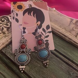 Faux turquoise scroll earrings